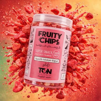 Jar of 'Fruity Chips' snack with strawberry-Taste of nature