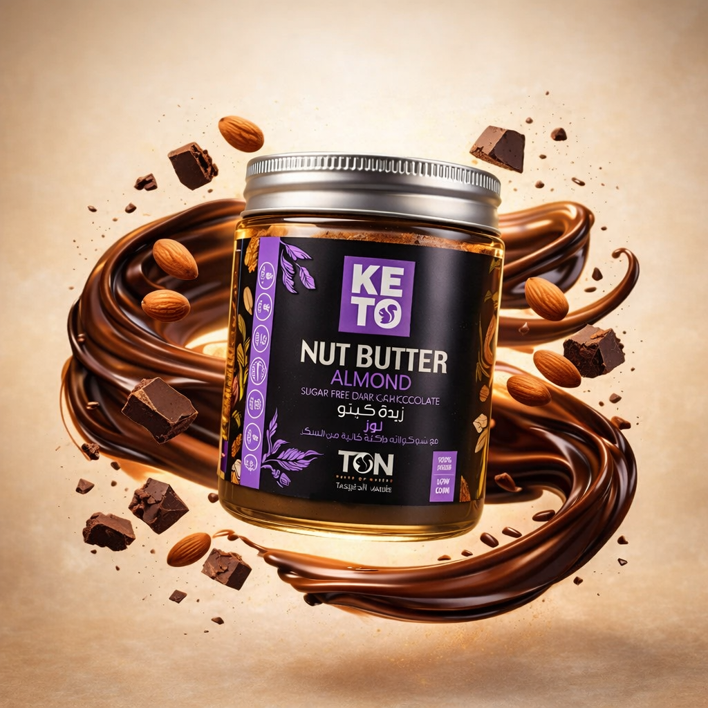 Jar of keto almond nut butter with chocolate -Taste of nature